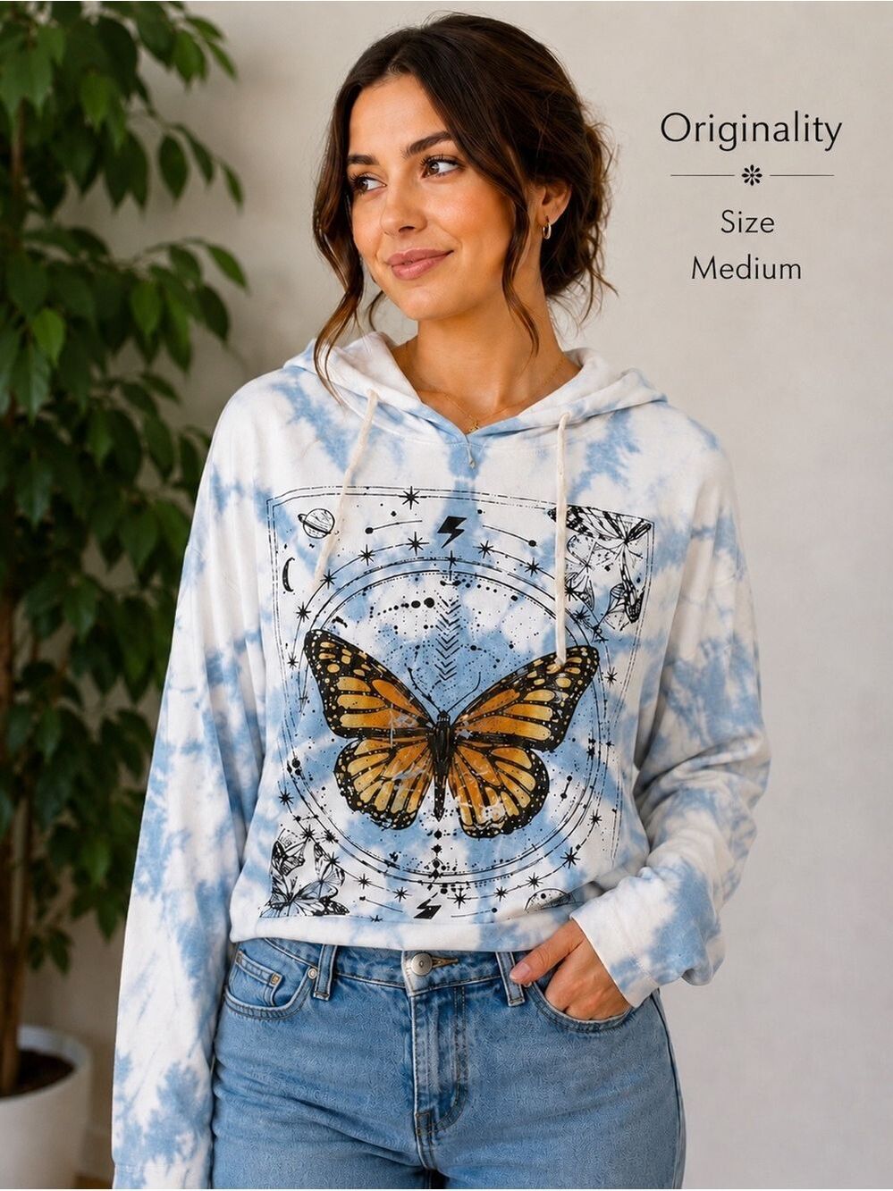 Originality Butterfly Celestial Tie Dye Hoodie Size Medium
